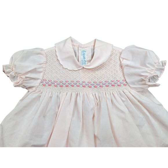 VTG HEIRLOOM Little Angel Baby Girl Hand Smocked FLORAL Dress COTTAGE CORE Pink - Picture 5 of 9